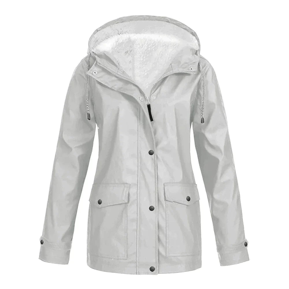 Warm rain jacket with hood and fleece lining for women | Perfect for outdoor activities in fall/winter