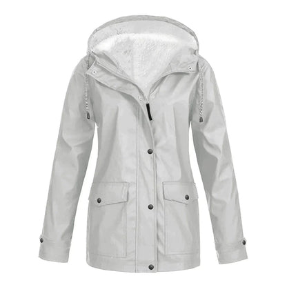 Warm rain jacket with hood and fleece lining for women | Perfect for outdoor activities in fall/winter