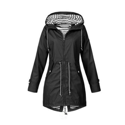 Stylish waterproof rain jacket with hood, zipper and pockets for women | Perfect for fall/winter