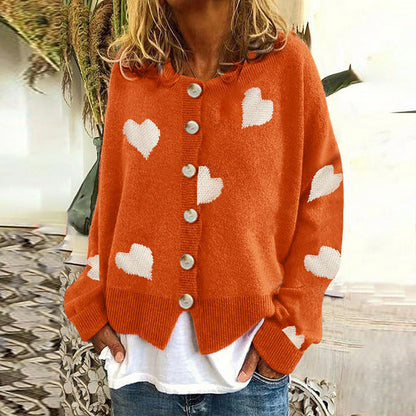 Ynara Cardigan | Casual Knitted heart print Cardigan