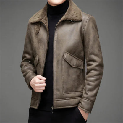 Warm vegan leather jacket with wool and hood for men | Perfect for all seasons