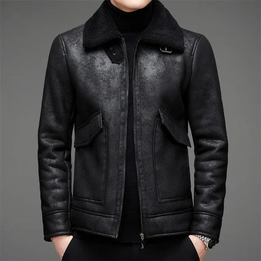 Warm vegan leather jacket with wool and hood for men | Perfect for all seasons