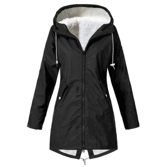 Casual warm fleece rain jacket with hood for women | Perfect for fall/winter