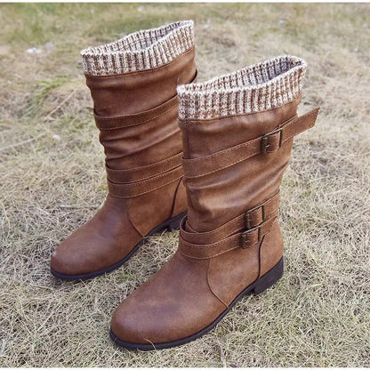 Quin Boots | Vintage Leather Boots with Knitted Cuff