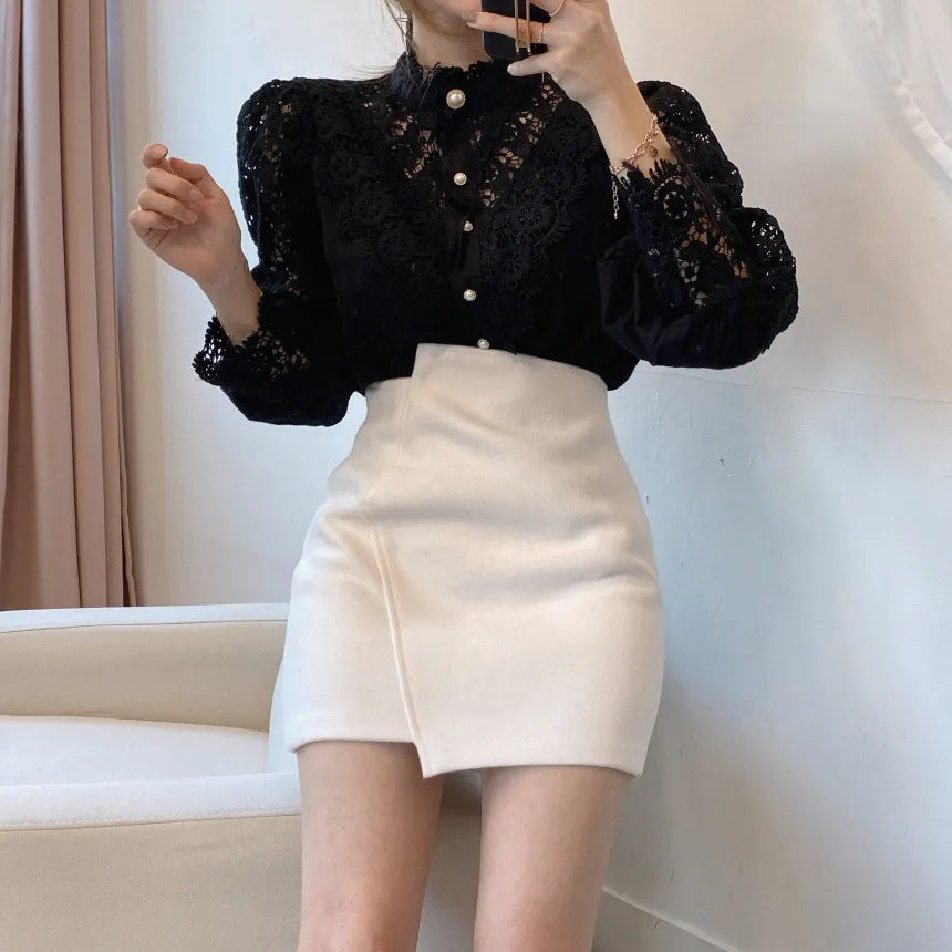 Sorana Blouse | Lace Blouse with High Collar