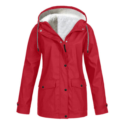 Warm rain jacket with hood and fleece lining for women | Perfect for outdoor activities in fall/winter