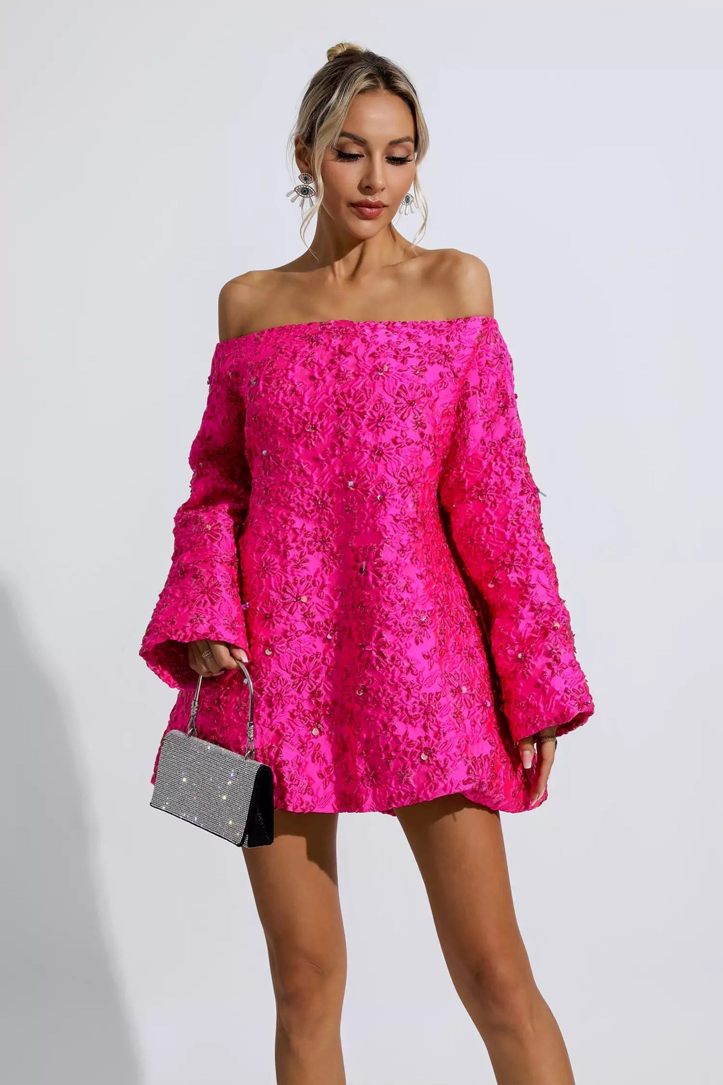 Eva | Pink off-shoulder floral dress