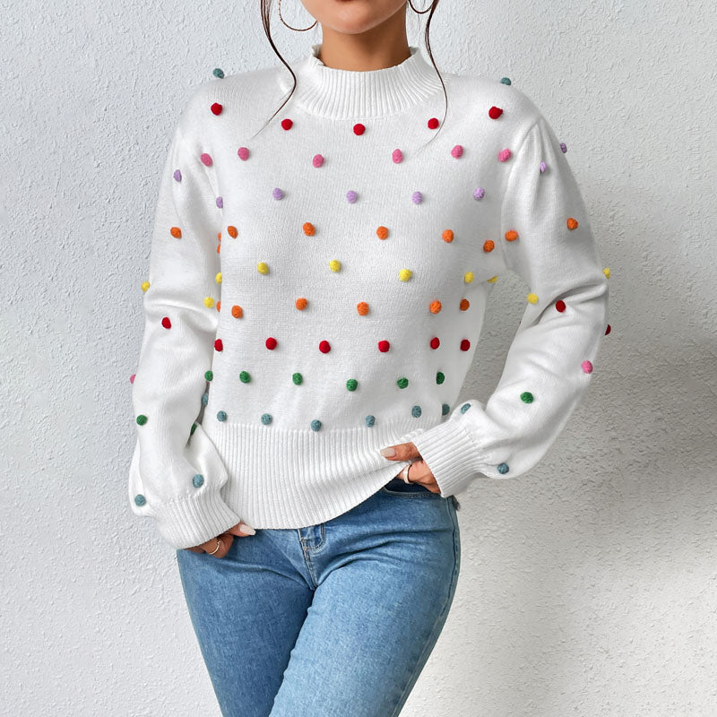 Xiona Sweater | Casual Knitted Pom-poms Sweater