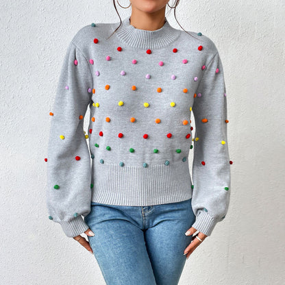 Xiona Sweater | Casual Knitted Pom-poms Sweater