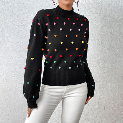 Xiona Sweater | Casual Knitted Pom-poms Sweater