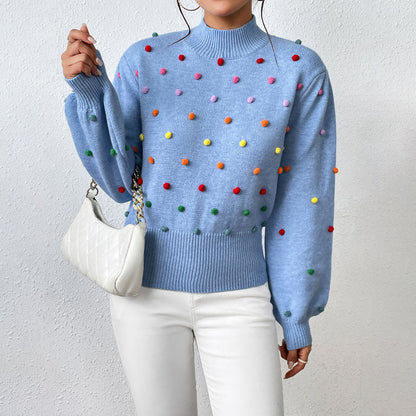 Xiona Sweater | Casual Knitted Pom-poms Sweater