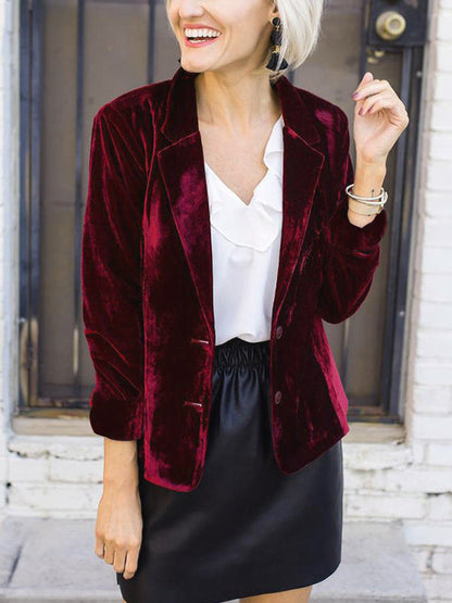 Velvet blazer with lapel collar, elegant, fashionable ladies' jacket