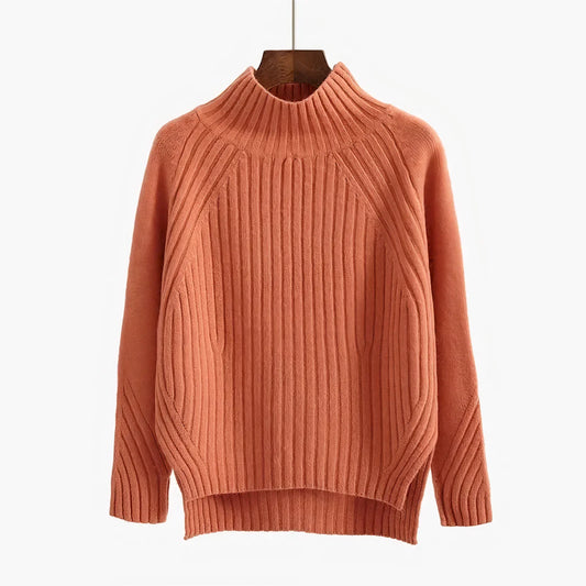 High-buttoned knitted sweater