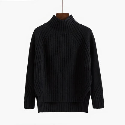 High-buttoned knitted sweater