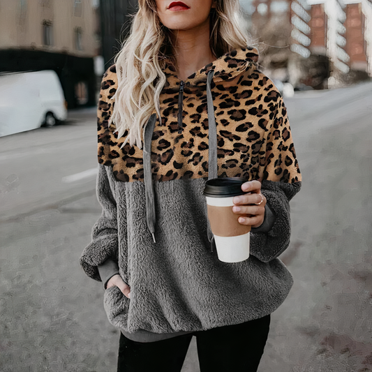 Leopart print plush hoodie - Juliana