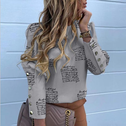 Long sleeve blouse with metal buttons