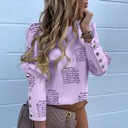 Long sleeve blouse with metal buttons