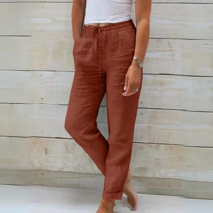 Kayla - Women's cotton linen trousers with elasticated waistband