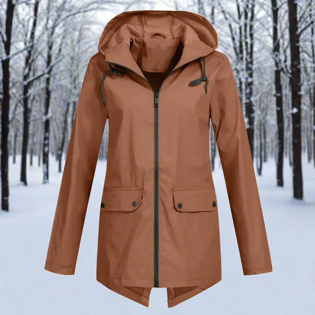 Fashionable waterproof raincoat with hood for women