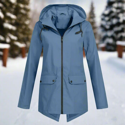 Fashionable waterproof raincoat with hood for women