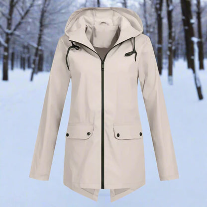 Fashionable waterproof raincoat with hood for women