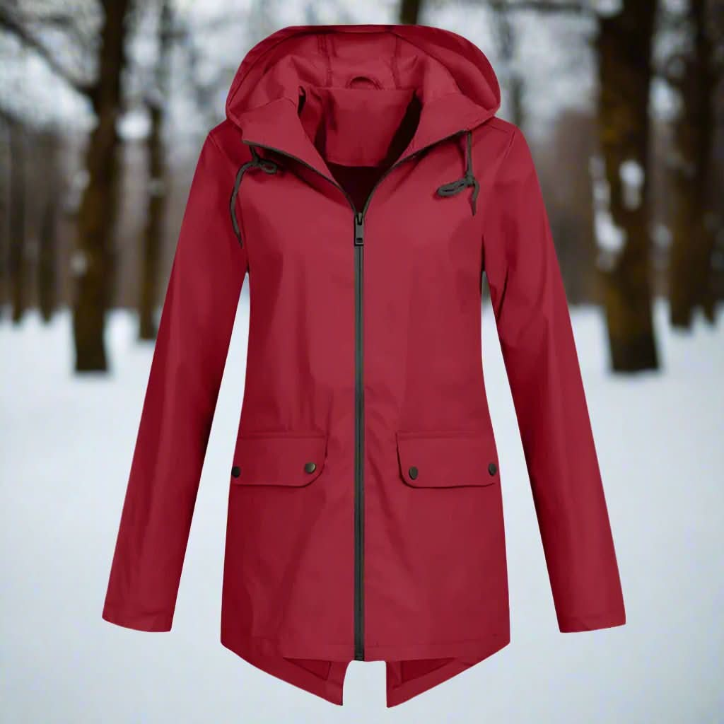 Fashionable waterproof raincoat with hood for women