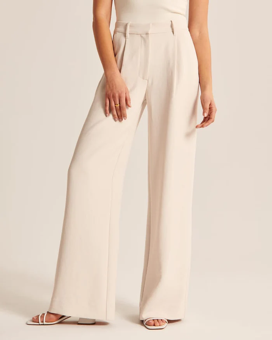 Maria - Beige wide-leg tailored pants