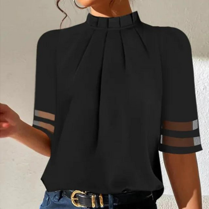 Katie - Black pleated top with split sleeves