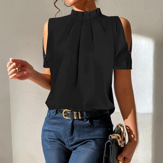 Katie - Black pleated top with split sleeves