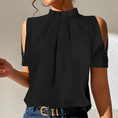 Katie - Black pleated top with split sleeves