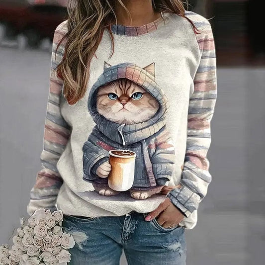 Sweater with cat print for women