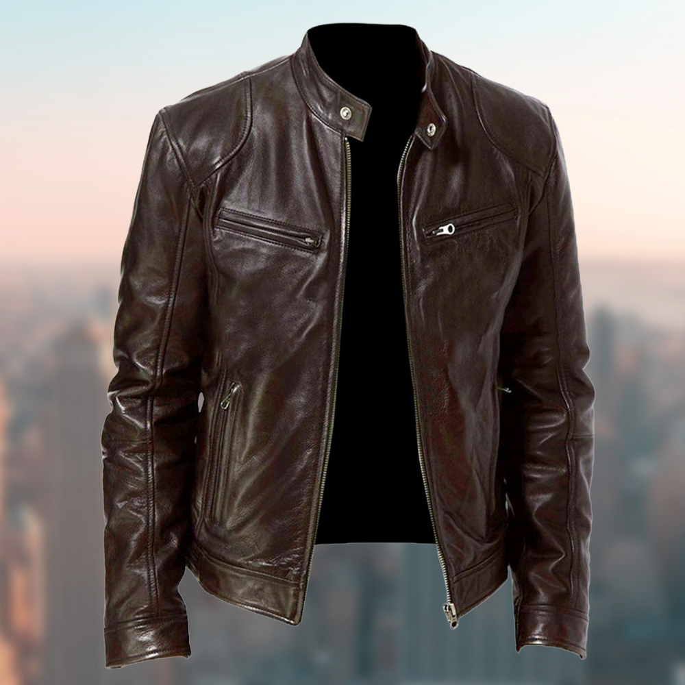 Elegant vegan leather jacket with practical pockets for men | Ideal for all seasons