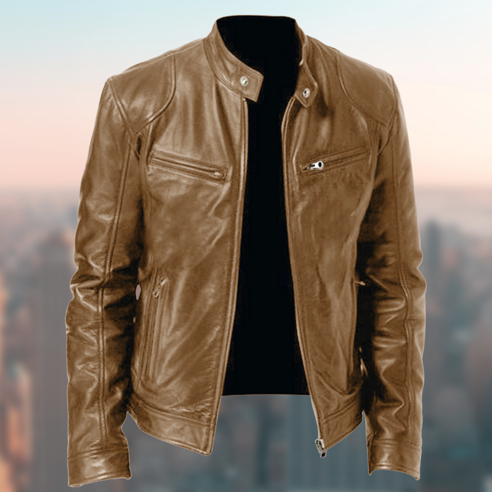 Elegant vegan leather jacket with practical pockets for men | Ideal for all seasons