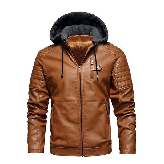 Winter biker leather jacket with hood for men | Perfect for outdoor activities