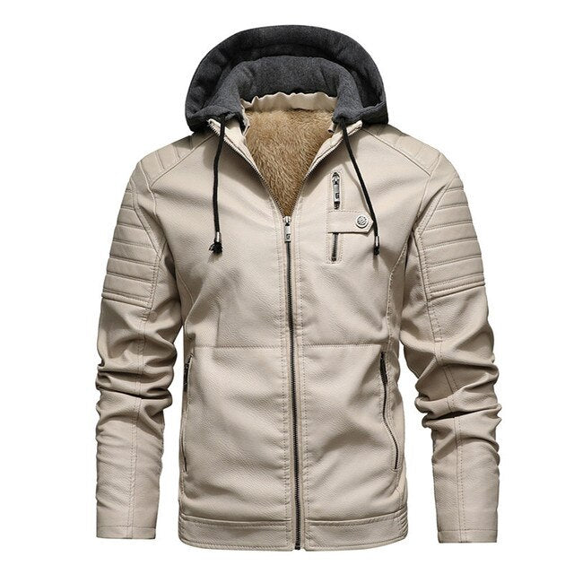 Winter biker leather jacket with hood for men | Perfect for outdoor activities