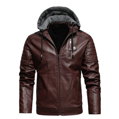 Winter biker leather jacket with hood for men | Perfect for outdoor activities