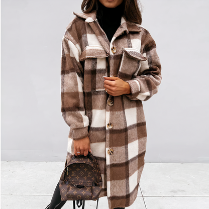 Long winter coat with check pattern - Lara