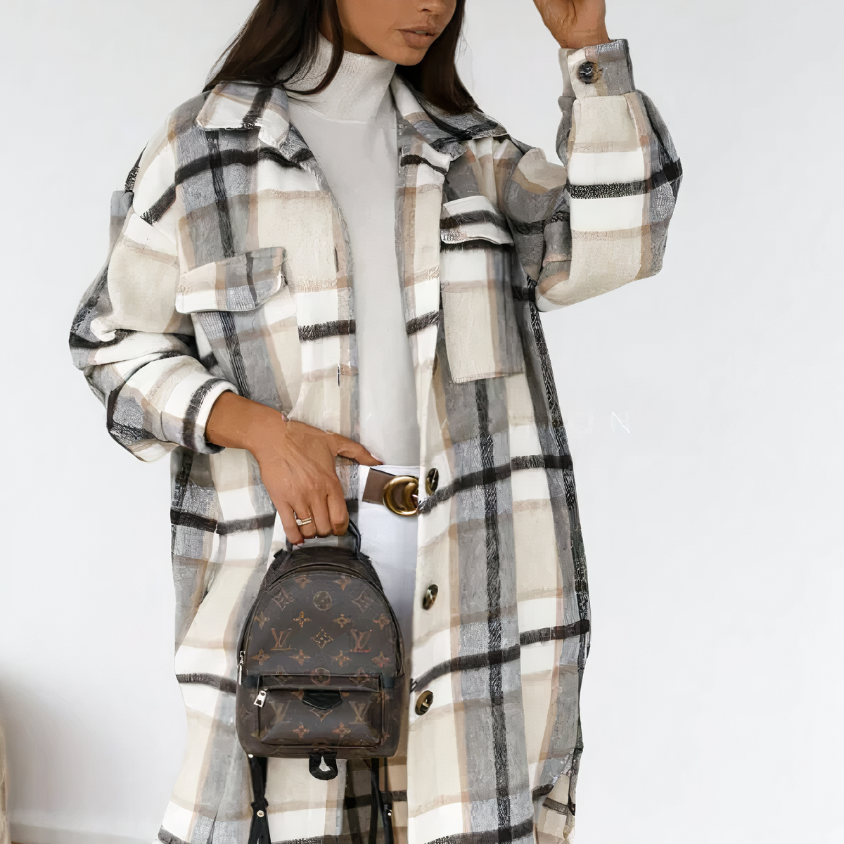 Long winter coat with check pattern - Lara