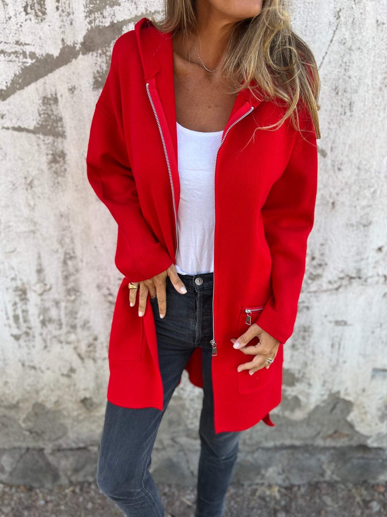 Casual loose long sleeve jacket with zipper - Lorali