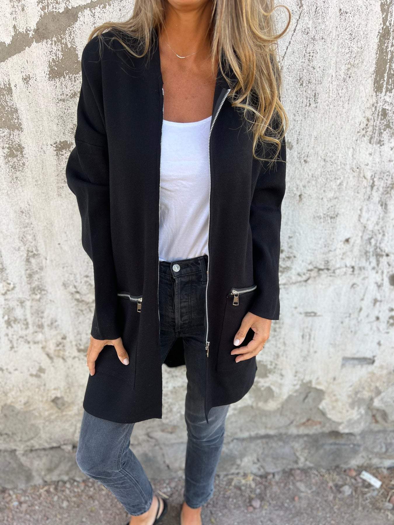 Casual loose long sleeve jacket with zipper - Lorali