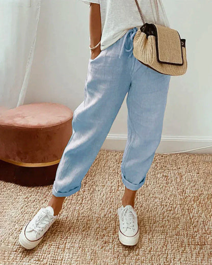 Plain-colored cotton and linen trousers - Luella