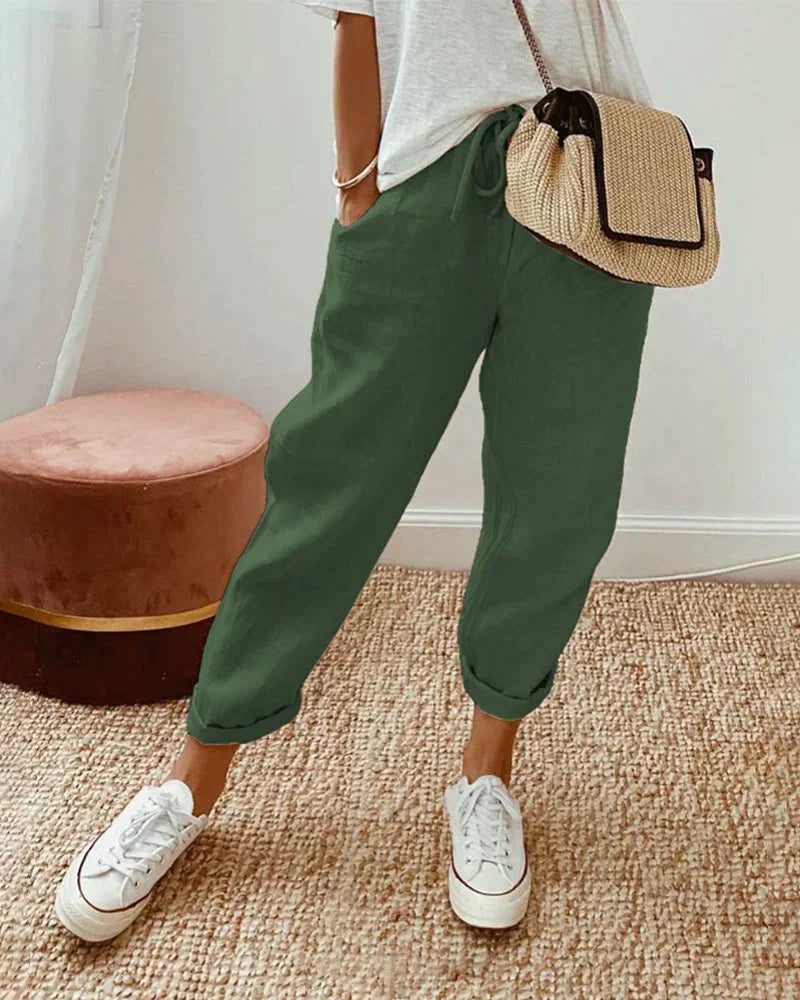 Plain-colored cotton and linen trousers - Luella