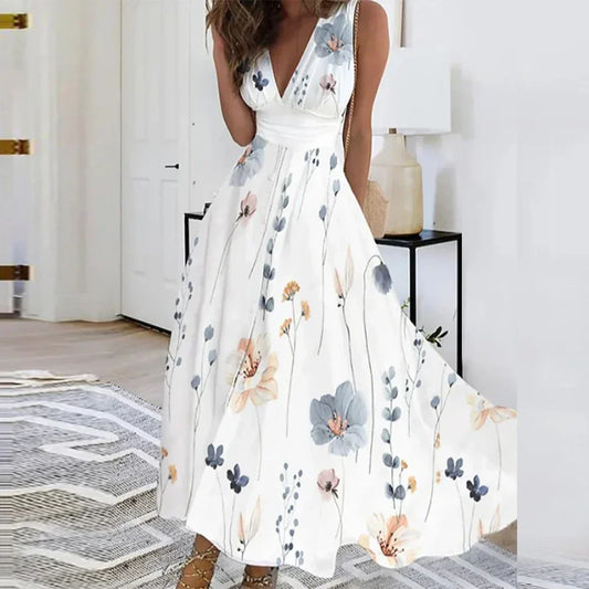 Spring - Elegant floral dress with V-neckline