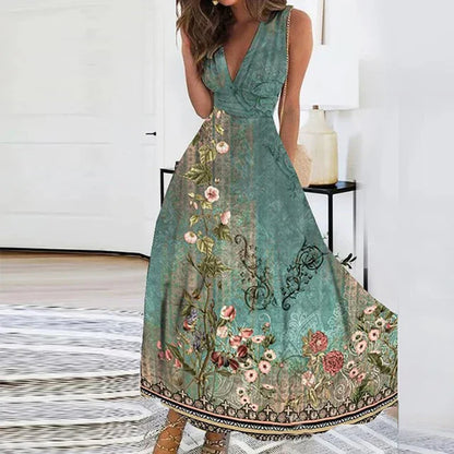 Spring - Elegant floral dress with V-neckline