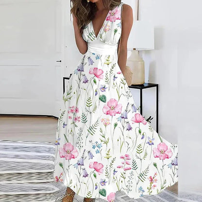 Spring - Elegant floral dress with V-neckline