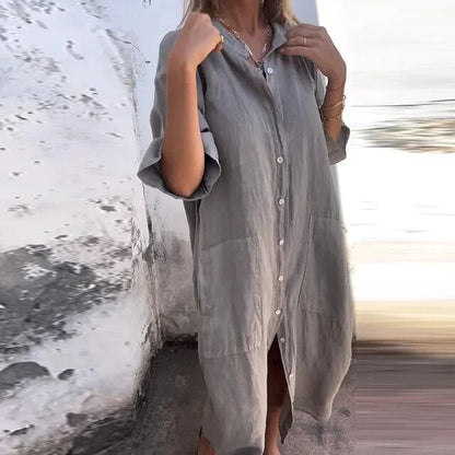 Dear - Cotton Linen Shirt Dress