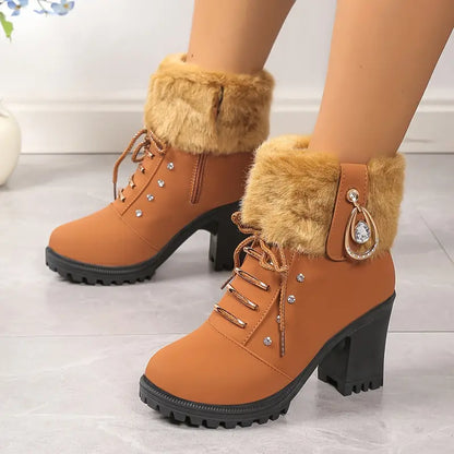 Women's plush heeled boots - Claude