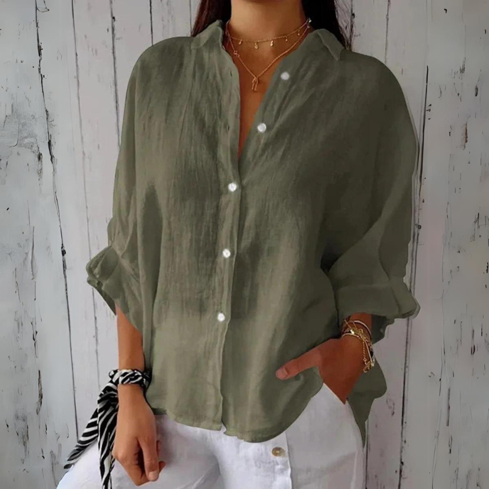 Maartje - Cotton and linen summer blouse with bow