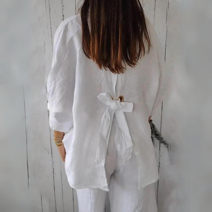 Maartje - Cotton and linen summer blouse with bow