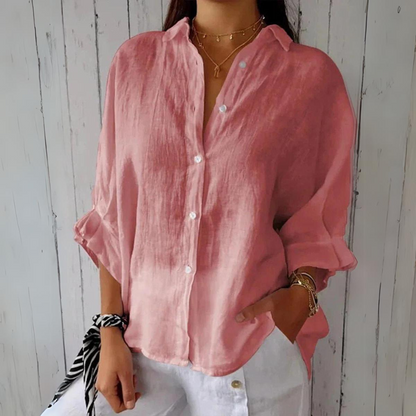 Maartje - Cotton and linen summer blouse with bow